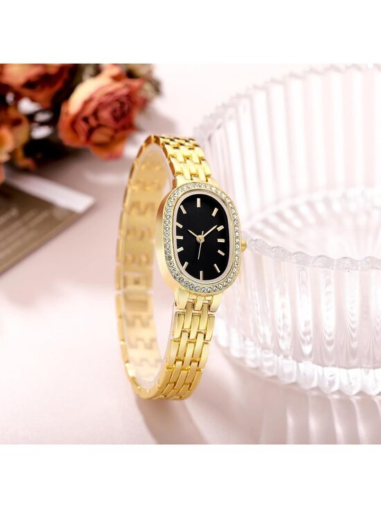 Women\'s Black And Gold Quartz Bracelet Solid Reloj Para Mujer Small Dainty Watch main image 6